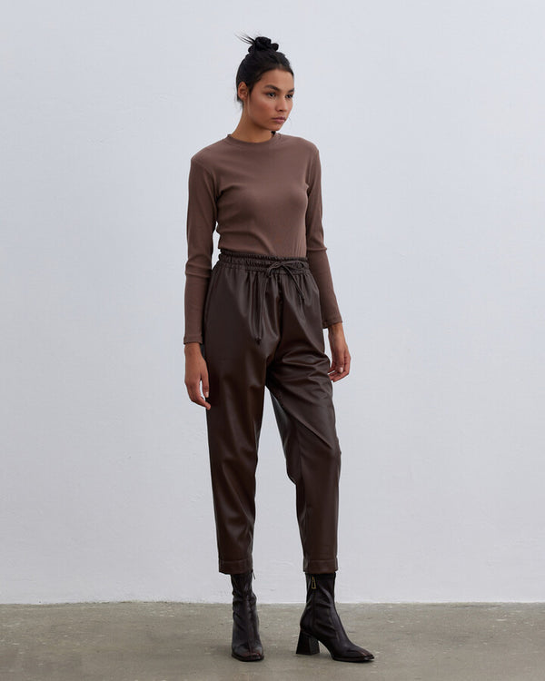 Brown Leather Carrot Trousers