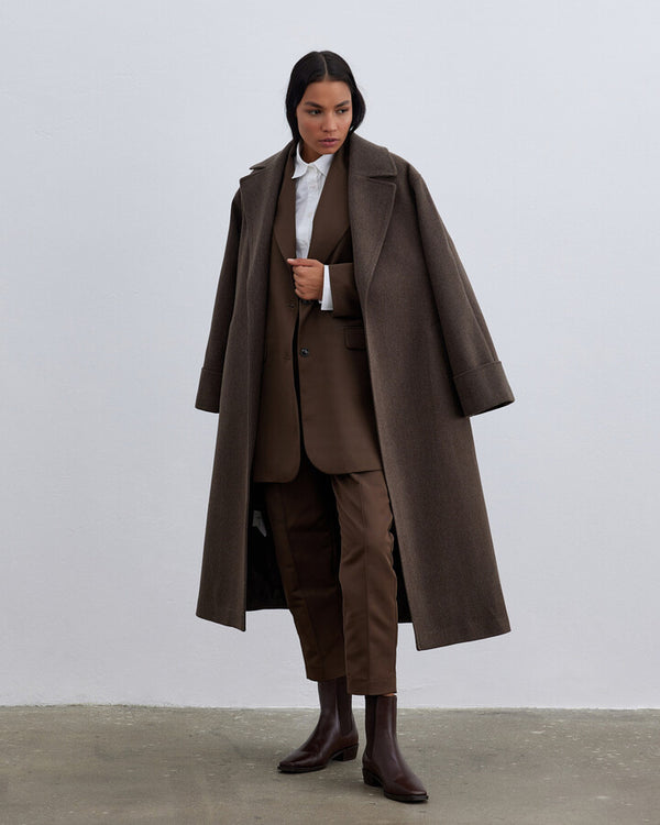 Brown Loose Pocketed Cashmere Coat