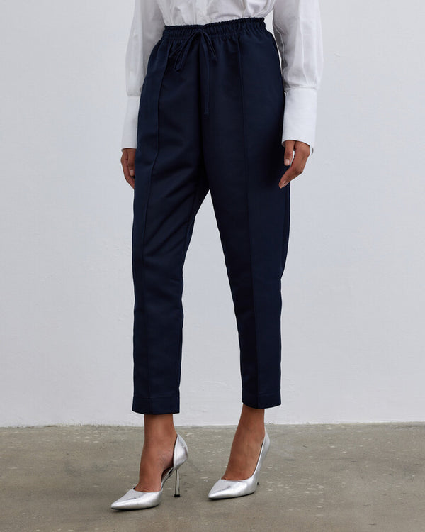 Navy Blue Classic Carrot Cut Trousers